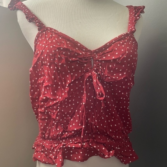 🌻2/$20 Express red polka dot cinched tank size medium - Picture 1 of 5